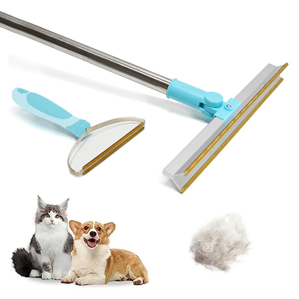 2Pcs Reusable Pet Hair Remover Carpet Scraper Adjustable Long Handle Carpet Rake