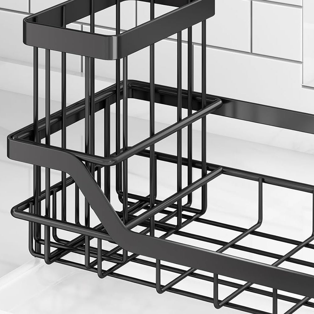 Sponge Holder for Kitchen Sink Detachable Stainless Steel Sink Holder - Black