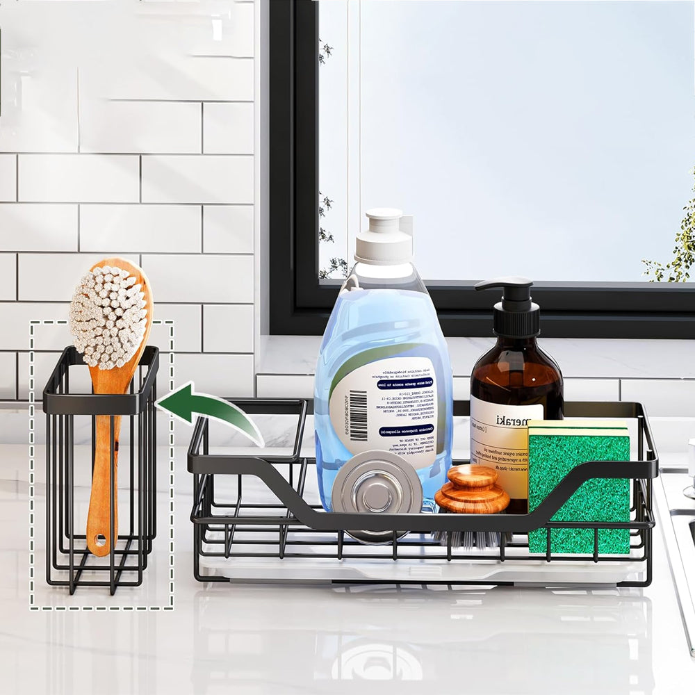 Sponge Holder for Kitchen Sink Detachable Stainless Steel Sink Holder - Black