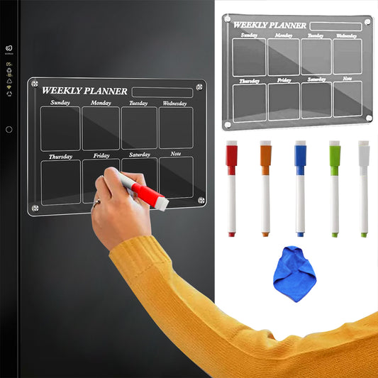 40x30cm Acrylic Magnetic Calendar for Fridge 5 Markers 1 Cleaning Cloth - ST1