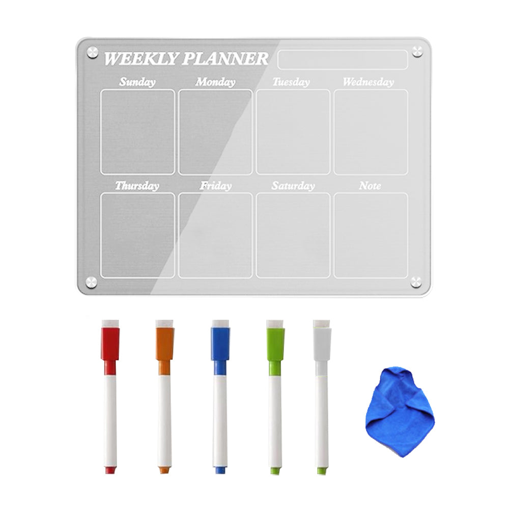 40x30cm Acrylic Magnetic Calendar for Fridge 5 Markers 1 Cleaning Cloth - ST1