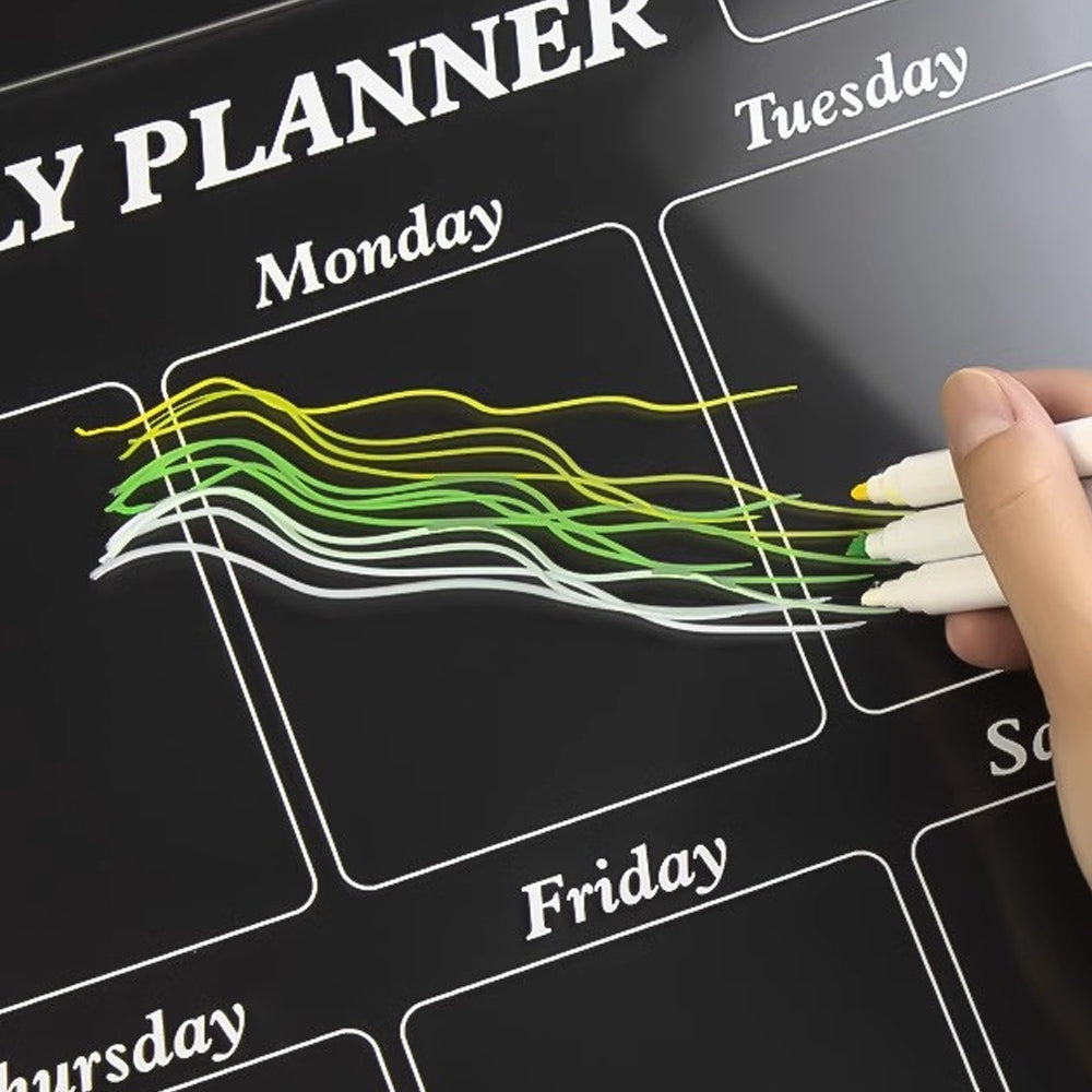 40x30cm Acrylic Magnetic Calendar for Fridge 5 Markers 1 Cleaning Cloth - ST1