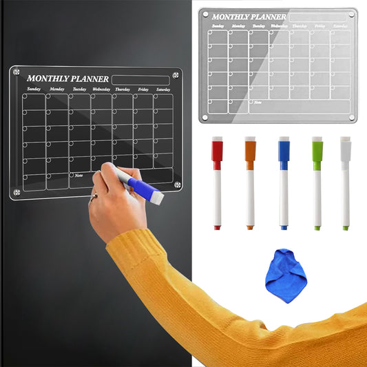 40x30cm Acrylic Magnetic Calendar for Fridge 5 Markers 1 Cleaning Cloth - ST2