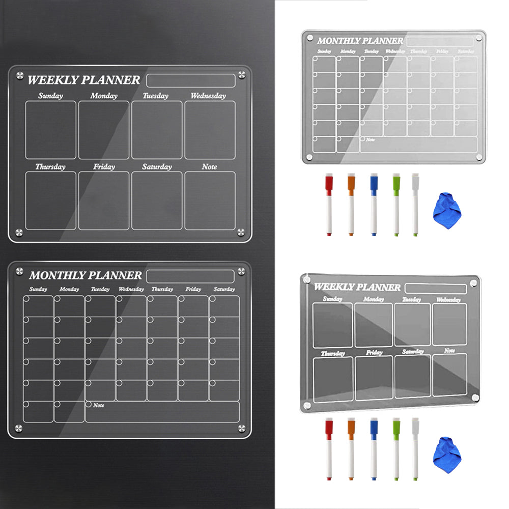 40x30cm Acrylic Magnetic Calendar for Fridge 5 Markers 1 Cleaning Cloth - ST3