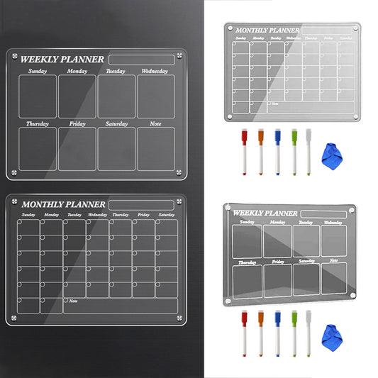 40x30cm Acrylic Magnetic Calendar for Fridge 5 Markers 1 Cleaning Cloth - ST3