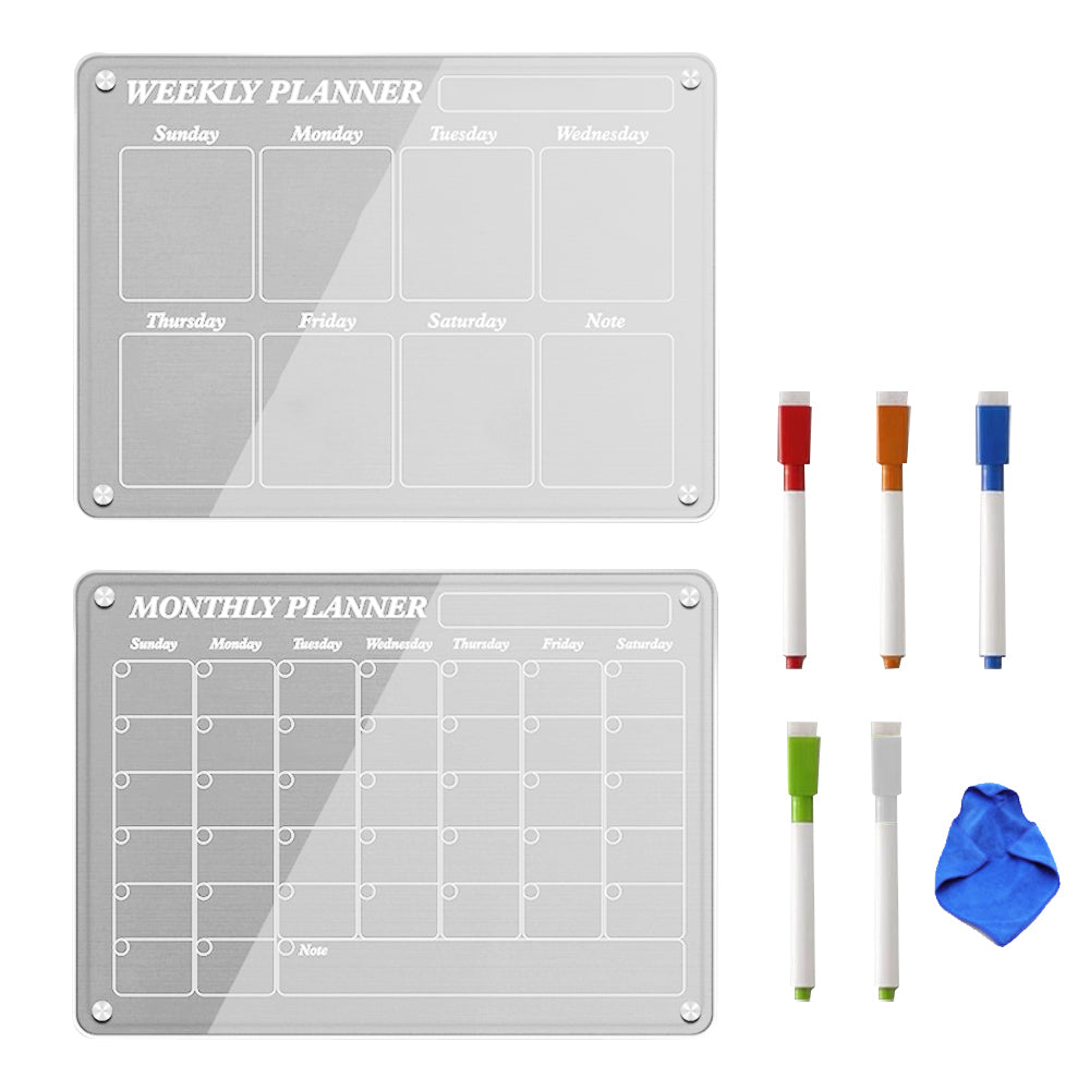 40x30cm Acrylic Magnetic Calendar for Fridge 5 Markers 1 Cleaning Cloth - ST3