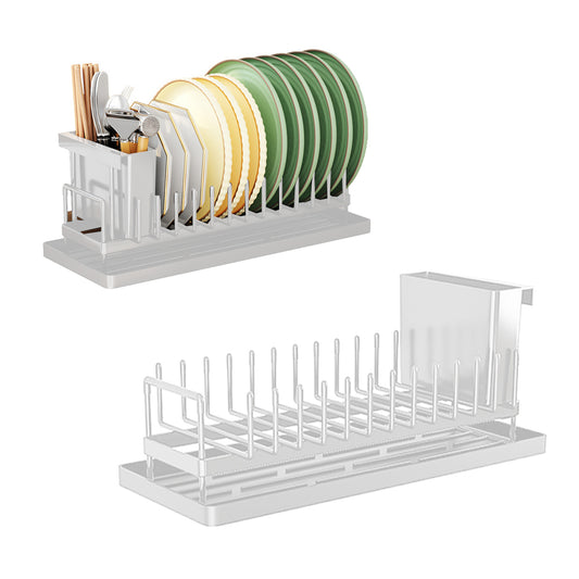 Dish Drying Rack Plate Rack Storage Rack with Water Tray for Kitchen - White