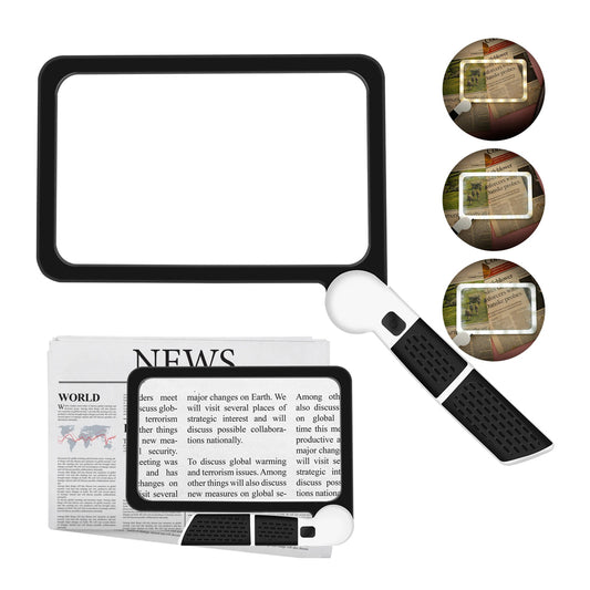 5X Folding Handheld Magnifying Glass Reading Book Rectangle Magnifier with Light