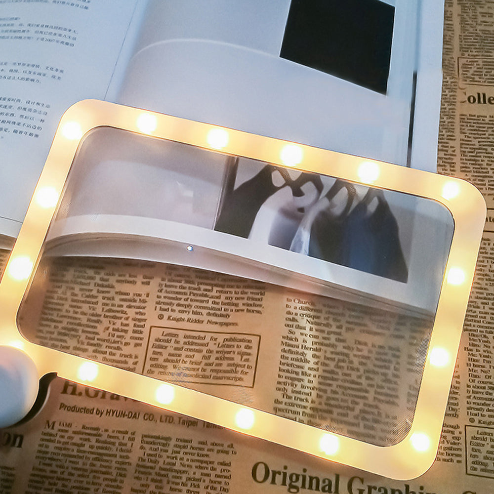 5X Folding Handheld Magnifying Glass Reading Book Rectangle Magnifier with Light