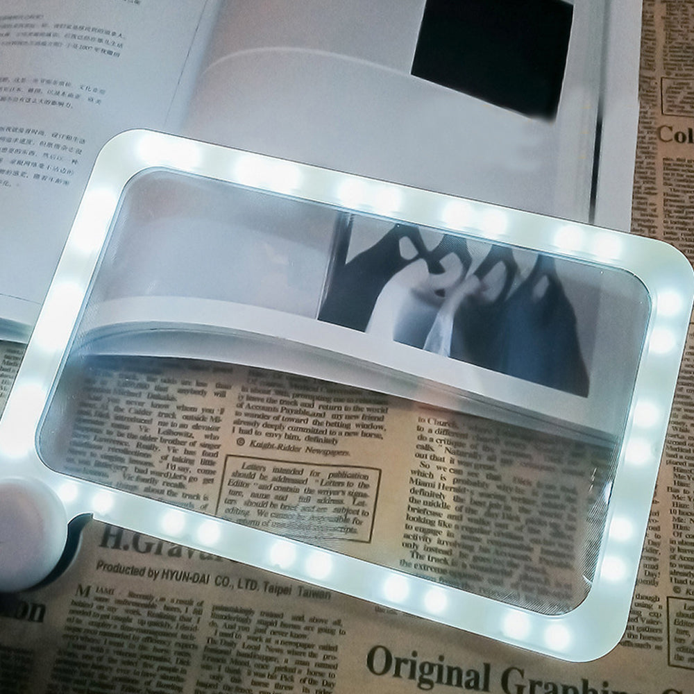 5X Folding Handheld Magnifying Glass Reading Book Rectangle Magnifier with Light