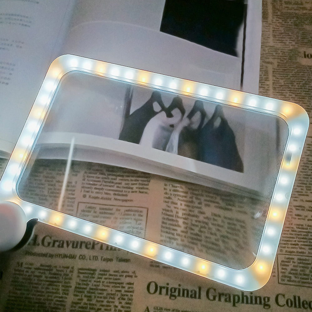 2Pcs 5X Folding Handheld Magnifying Glass Reading Rectangle Magnifier with Light