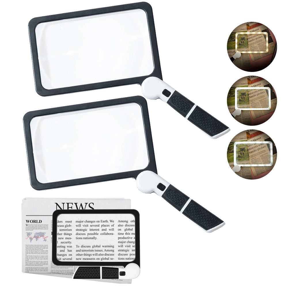 2Pcs 5X Folding Handheld Magnifying Glass Reading Rectangle Magnifier with Light