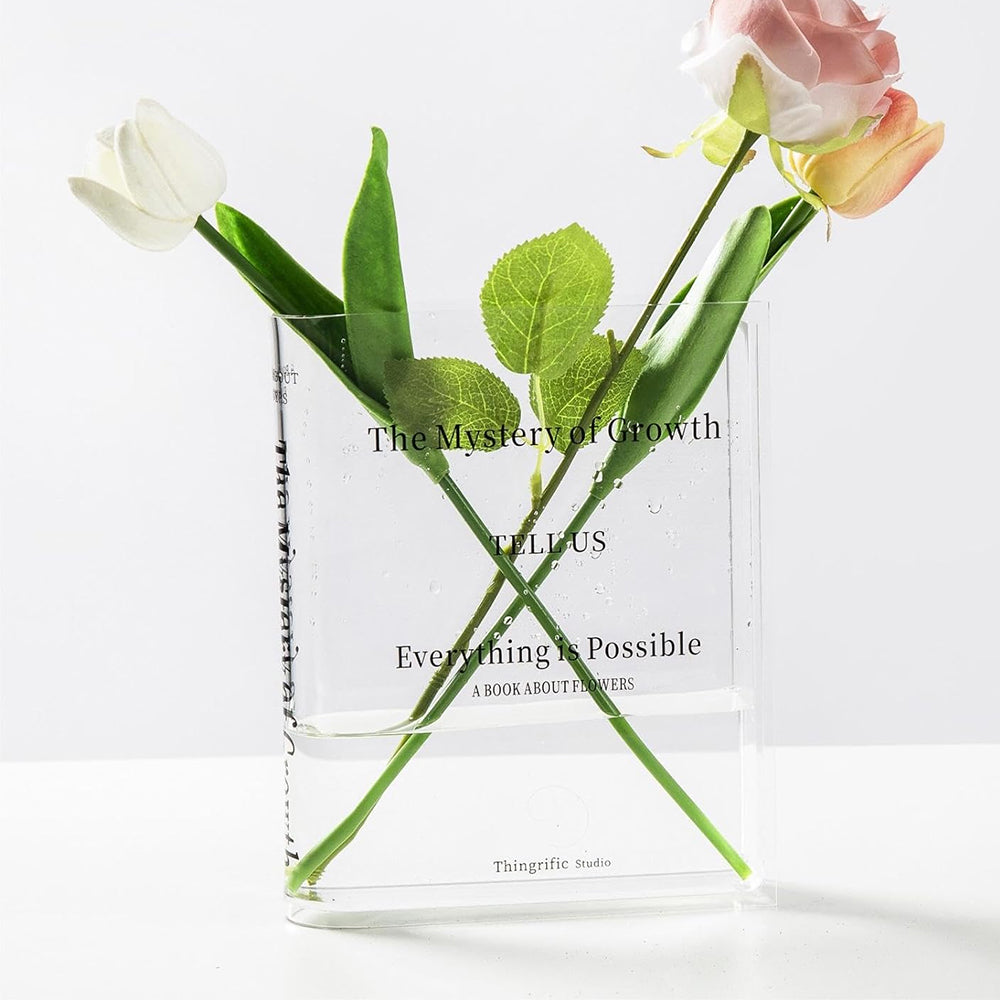 Plastic Clear Book Vase for Flowers Bookshelf Vase Decoration - ST1