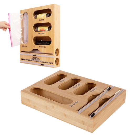6-in-1 Foil and Plastic Wrap Dispenser Bag Food Baggie Organizer with Cutter