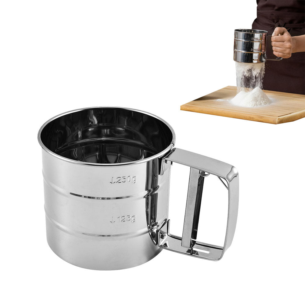 Stainless Steel Flour Sifter One Hand Press Crank Sifter for Powdered Sugar
