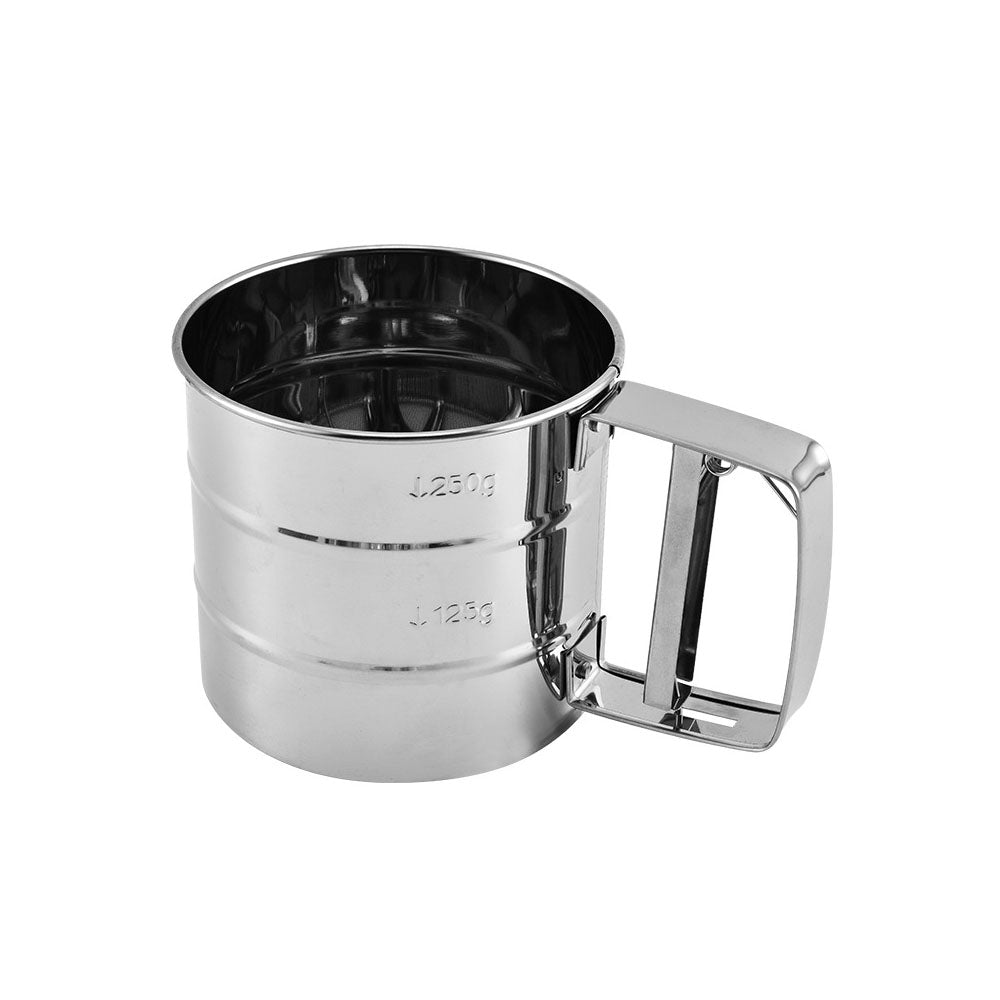 Stainless Steel Flour Sifter One Hand Press Crank Sifter for Powdered Sugar