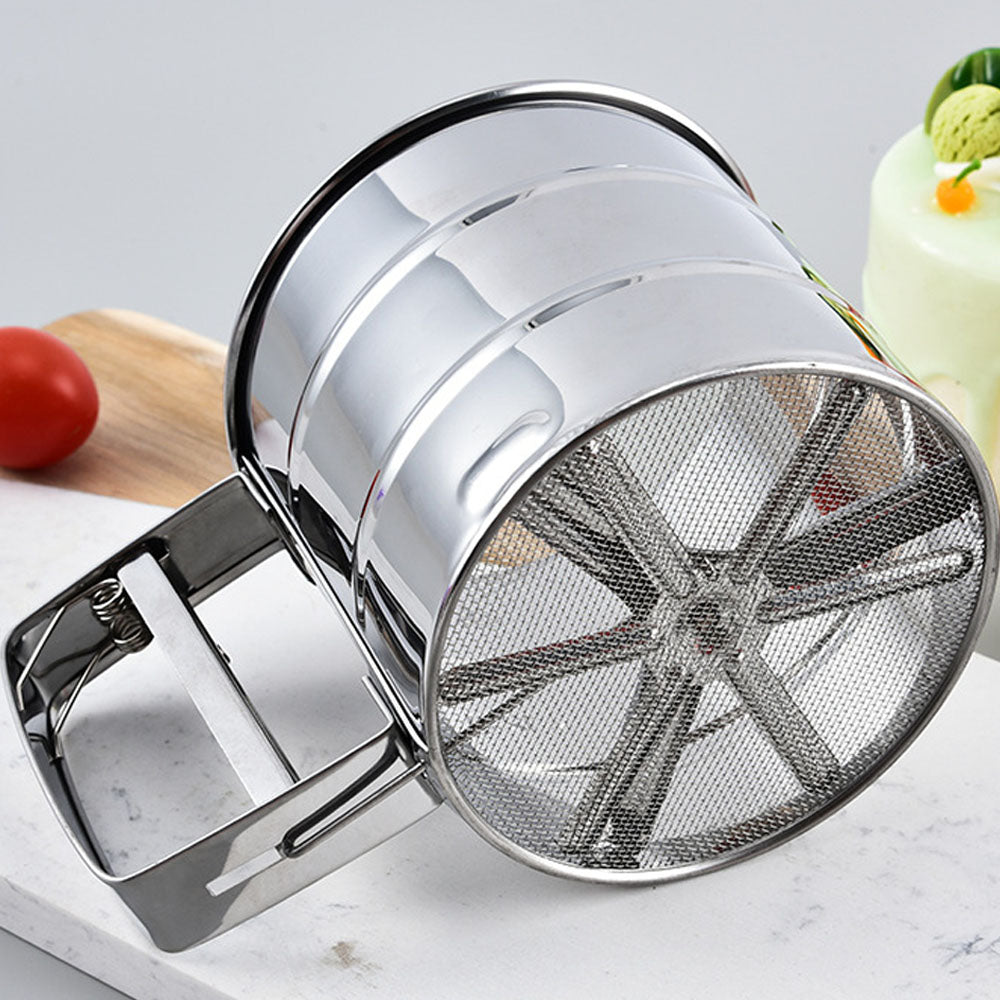Stainless Steel Flour Sifter One Hand Press Crank Sifter for Powdered Sugar