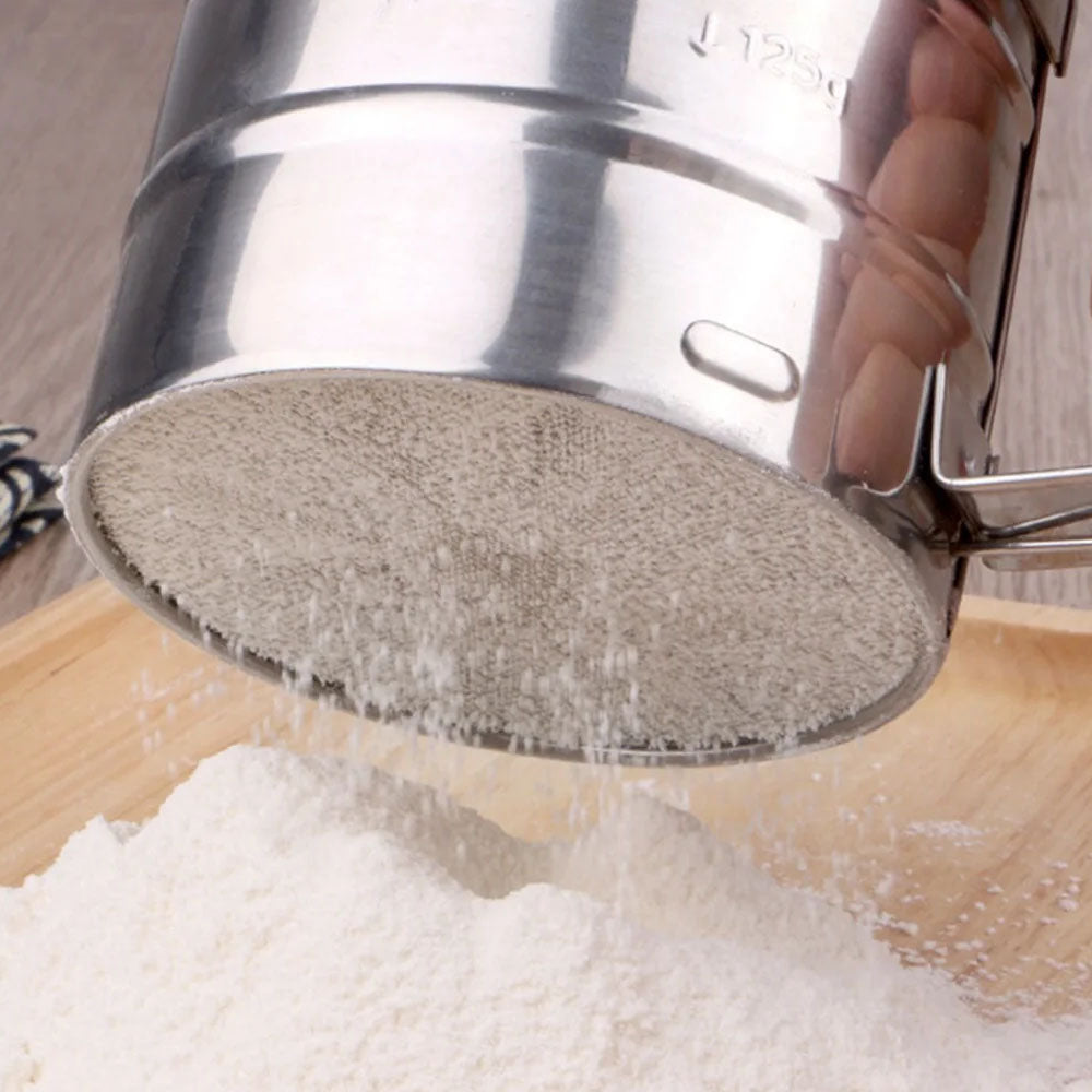Stainless Steel Flour Sifter One Hand Press Crank Sifter for Powdered Sugar
