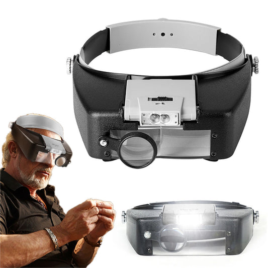 Magnifying Glass with LED Light Visor Head Loupe Headband Magnifier Grey