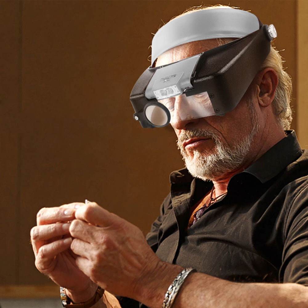 Magnifying Glass with LED Light Visor Head Loupe Headband Magnifier Grey