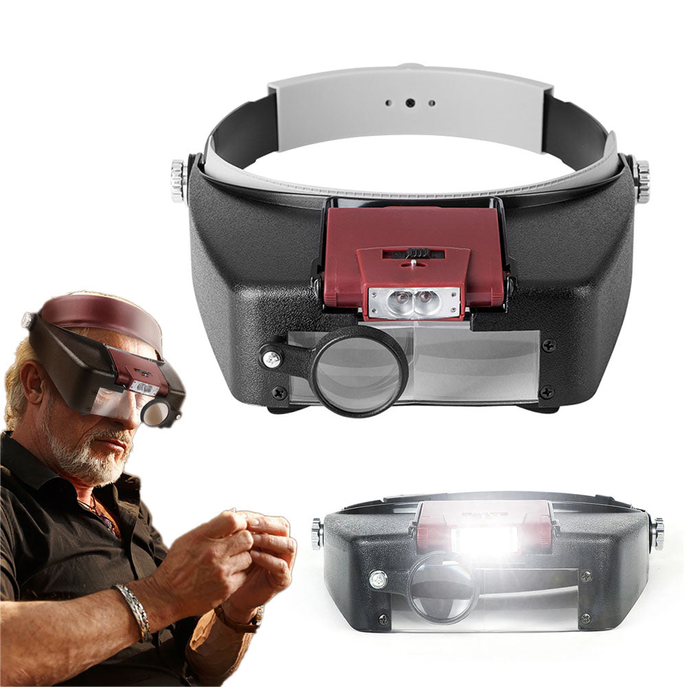 Magnifying Glass with LED Light Visor Head Loupe Headband Magnifier Red