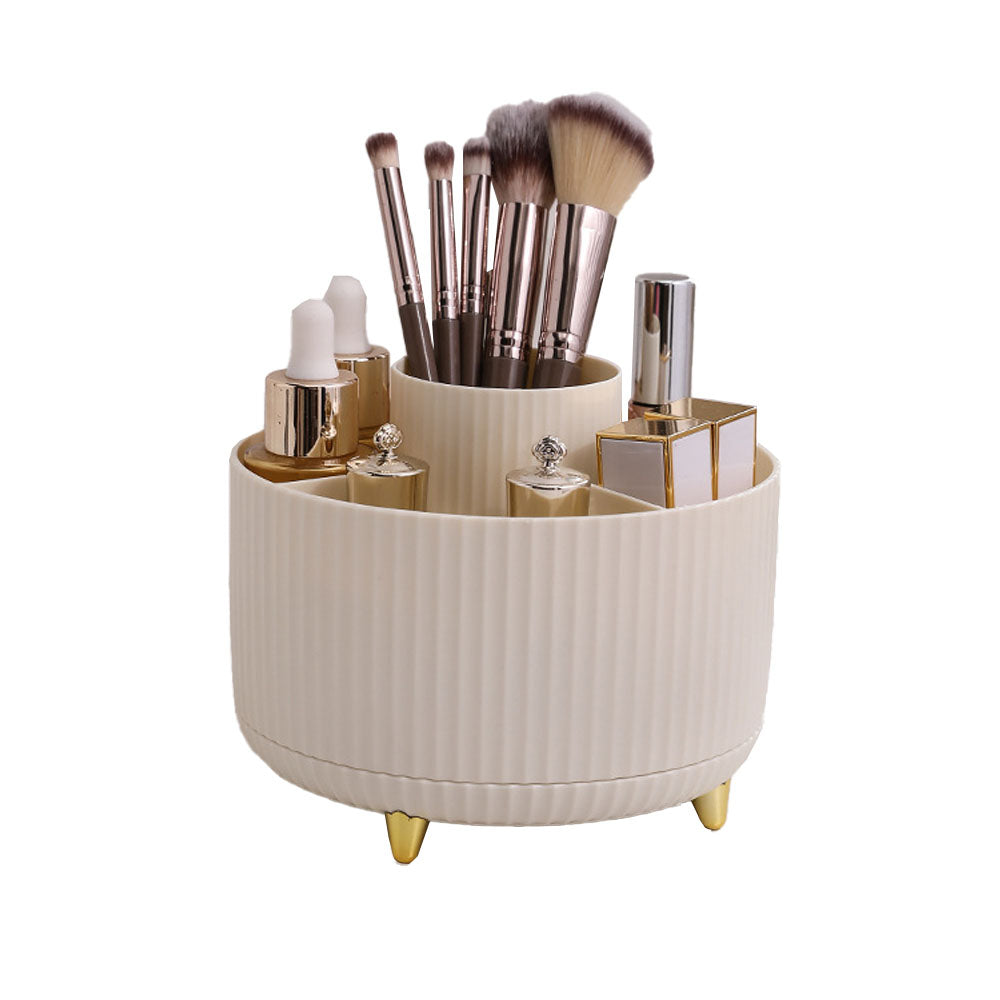360 Degree Rotating Desk Pen Organizer with 5 Compartments Beige