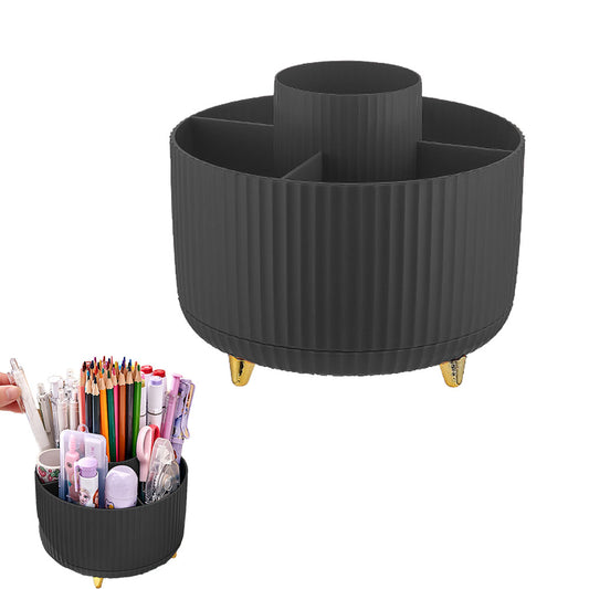 360 Degree Rotating Desk Pen Organizer with 5 Compartments Black