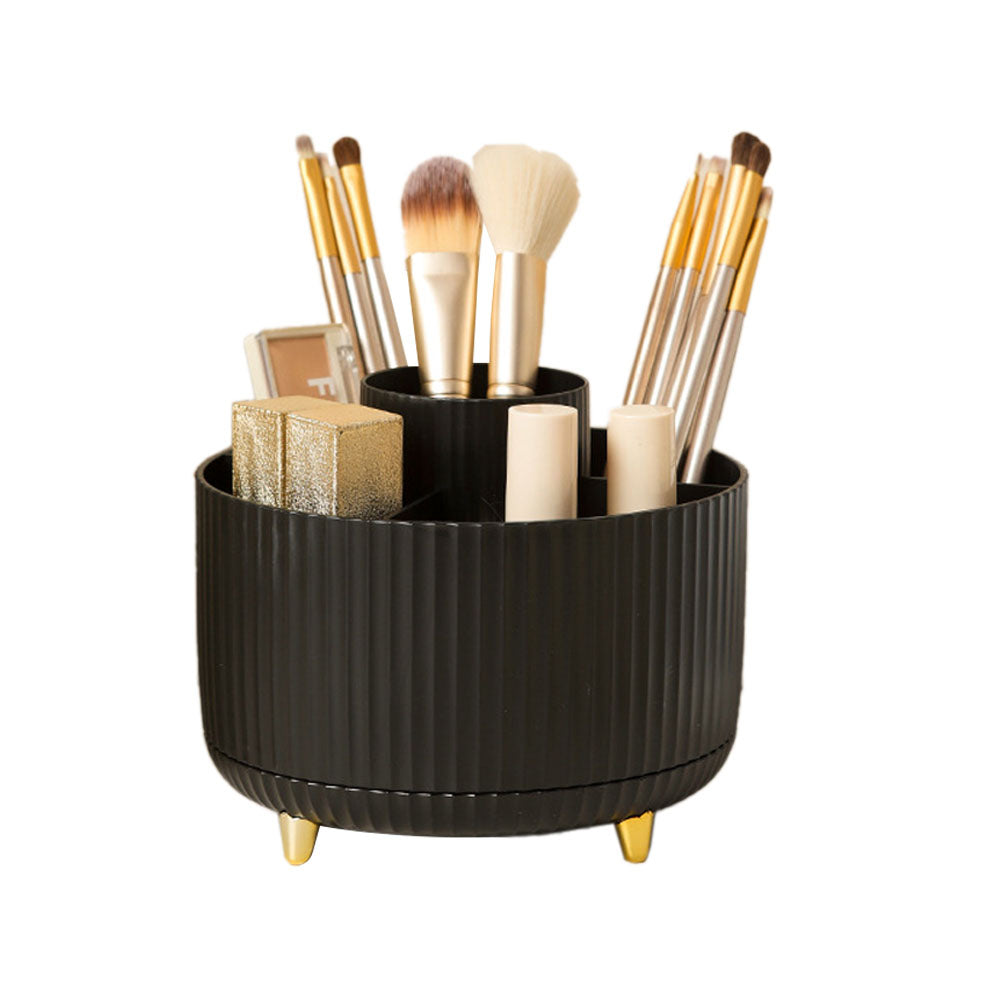 360 Degree Rotating Desk Pen Organizer with 5 Compartments Black