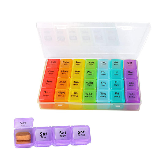 7-Day Pill Box Organizer 4 Times a Day Weekly Medication Dispenser