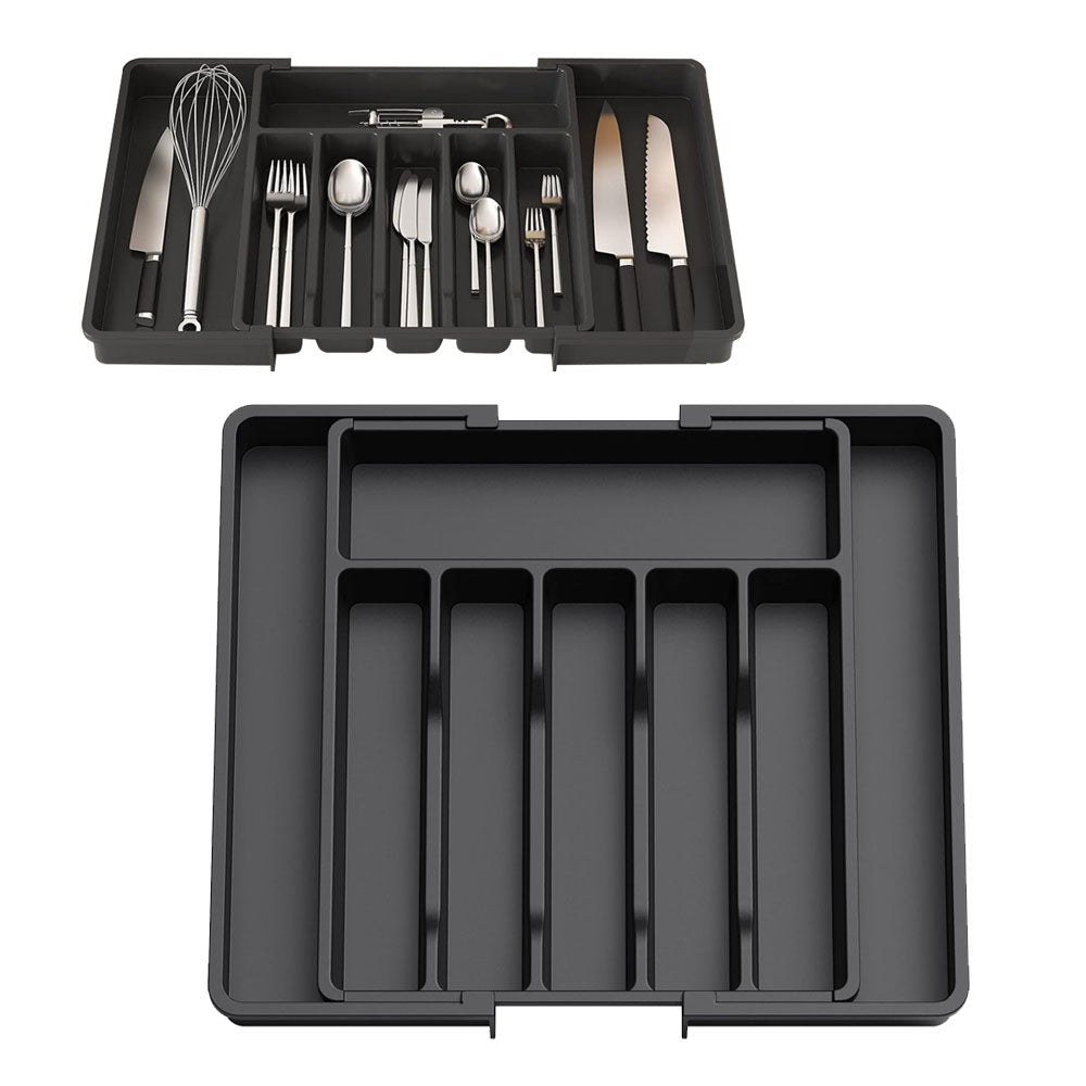Expandable Utensil Tray Kitchen Drawer Organizer for Forks Knives Black