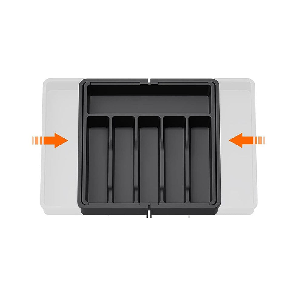 Expandable Utensil Tray Kitchen Drawer Organizer for Forks Knives Black
