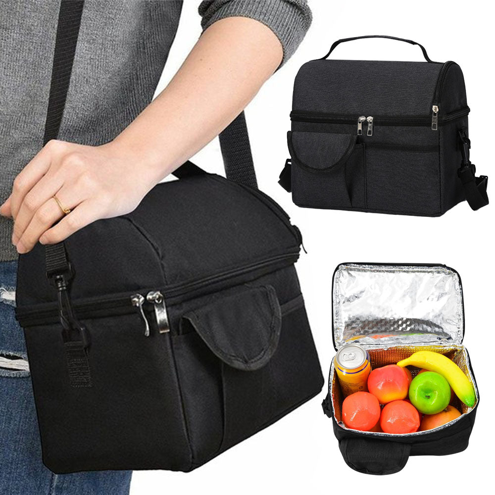 Insulated Lunch Bag Cooler Tote Bag with Shoulder Strap Black