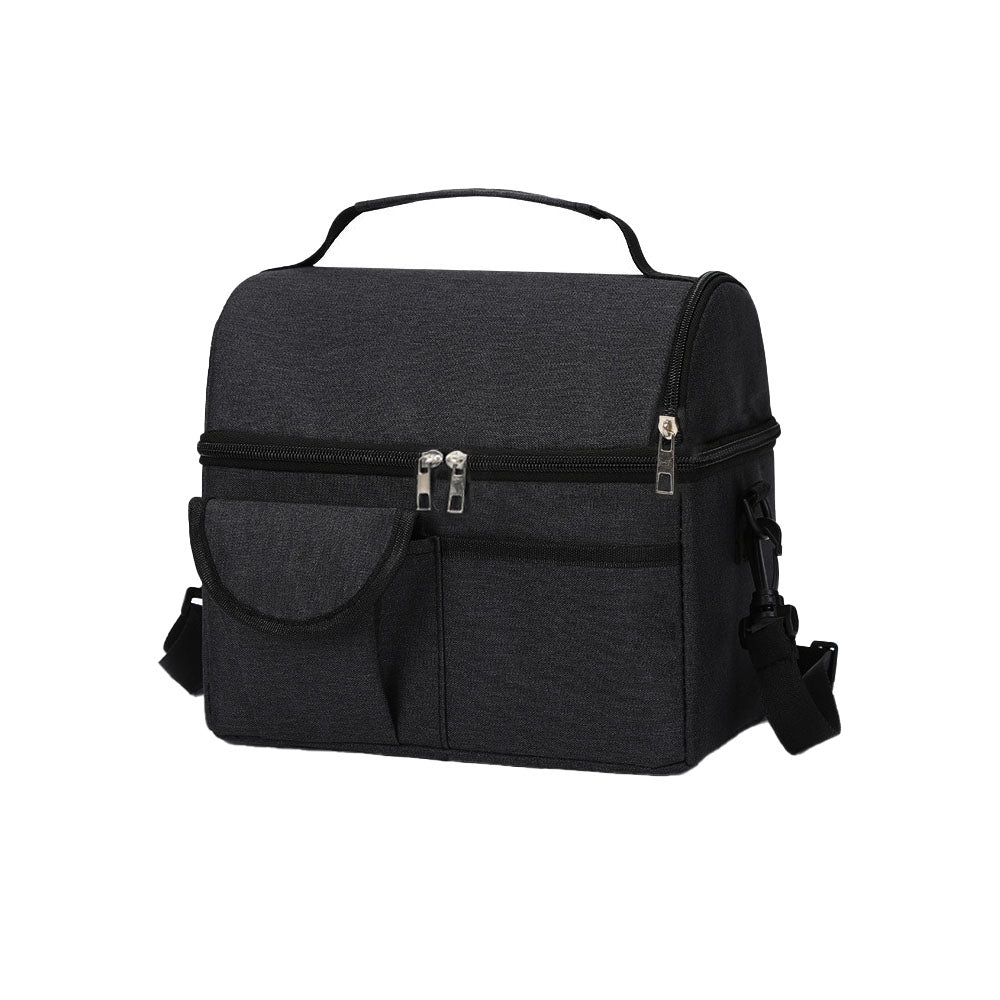 Insulated Lunch Bag Cooler Tote Bag with Shoulder Strap Black