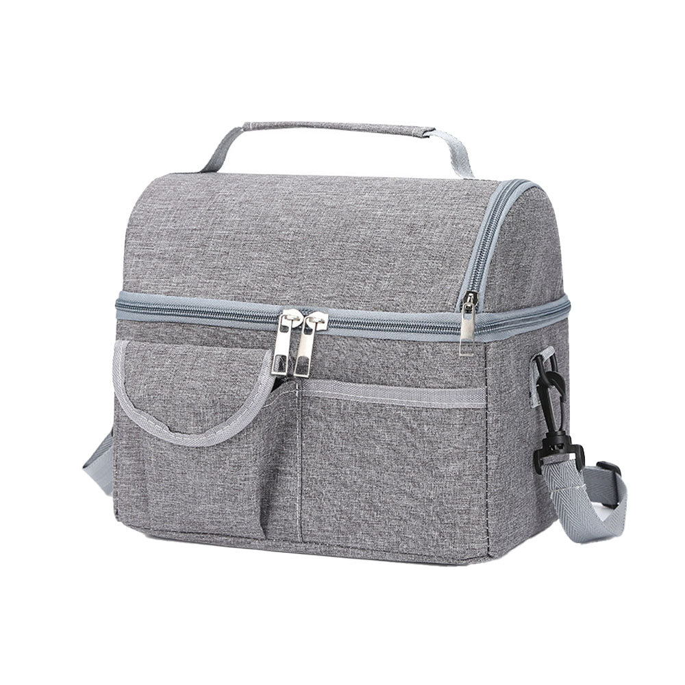 Insulated Lunch Bag Cooler Tote Bag with Shoulder Strap Grey