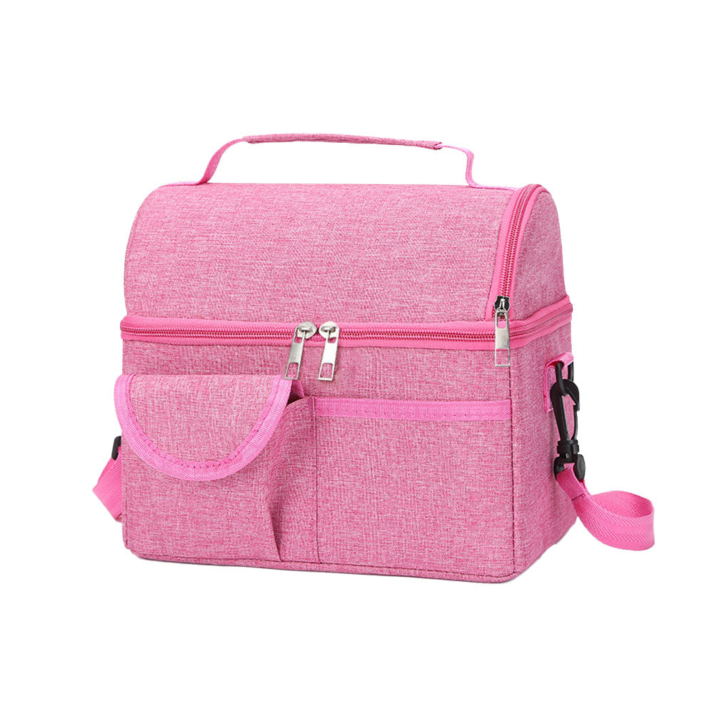 Insulated Lunch Bag Cooler Tote Bag with Shoulder Strap Pink