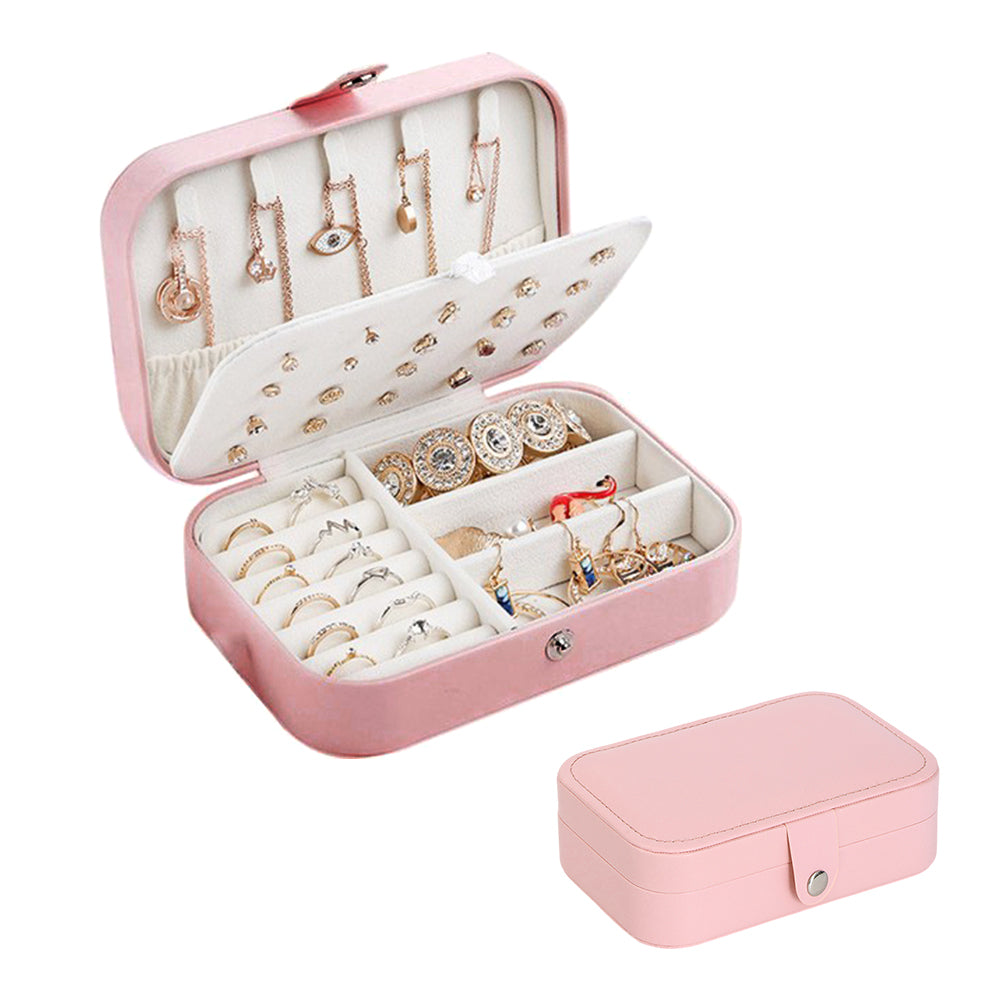 Portable Travel Jewelry Box Organizer Box with Button Pink