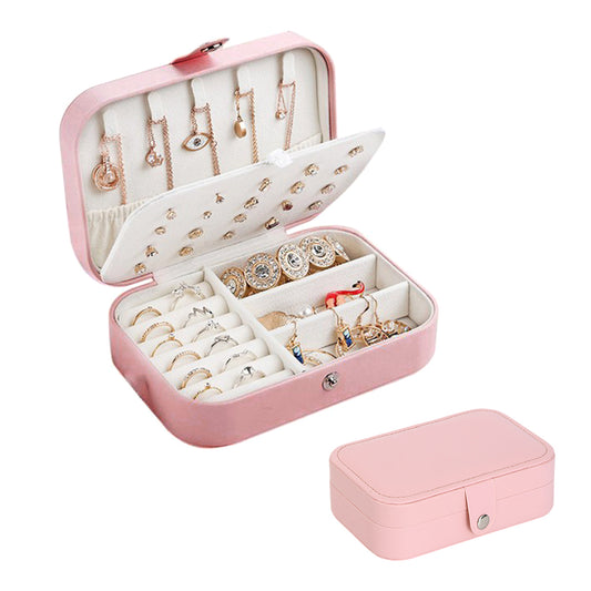 Portable Travel Jewelry Box Organizer Box with Button Pink