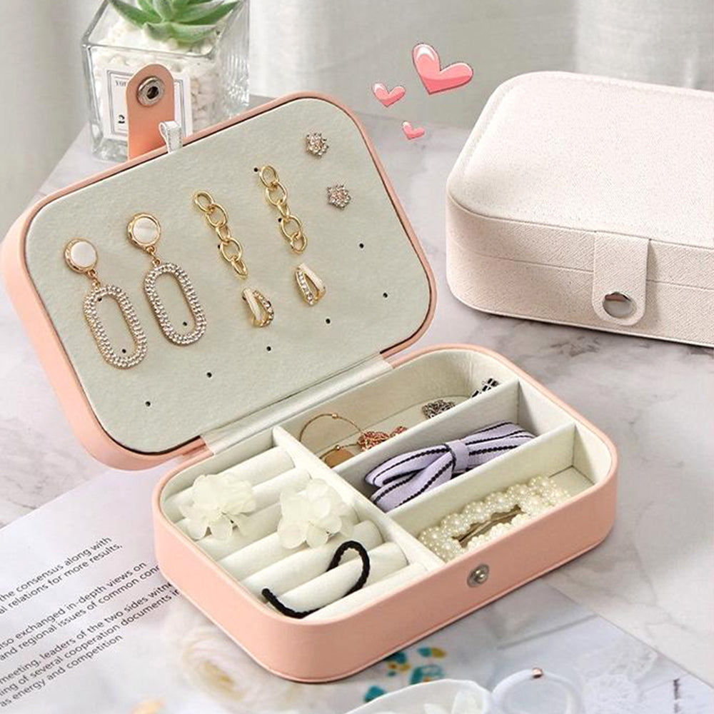 Portable Travel Jewelry Box Organizer Box with Button Pink