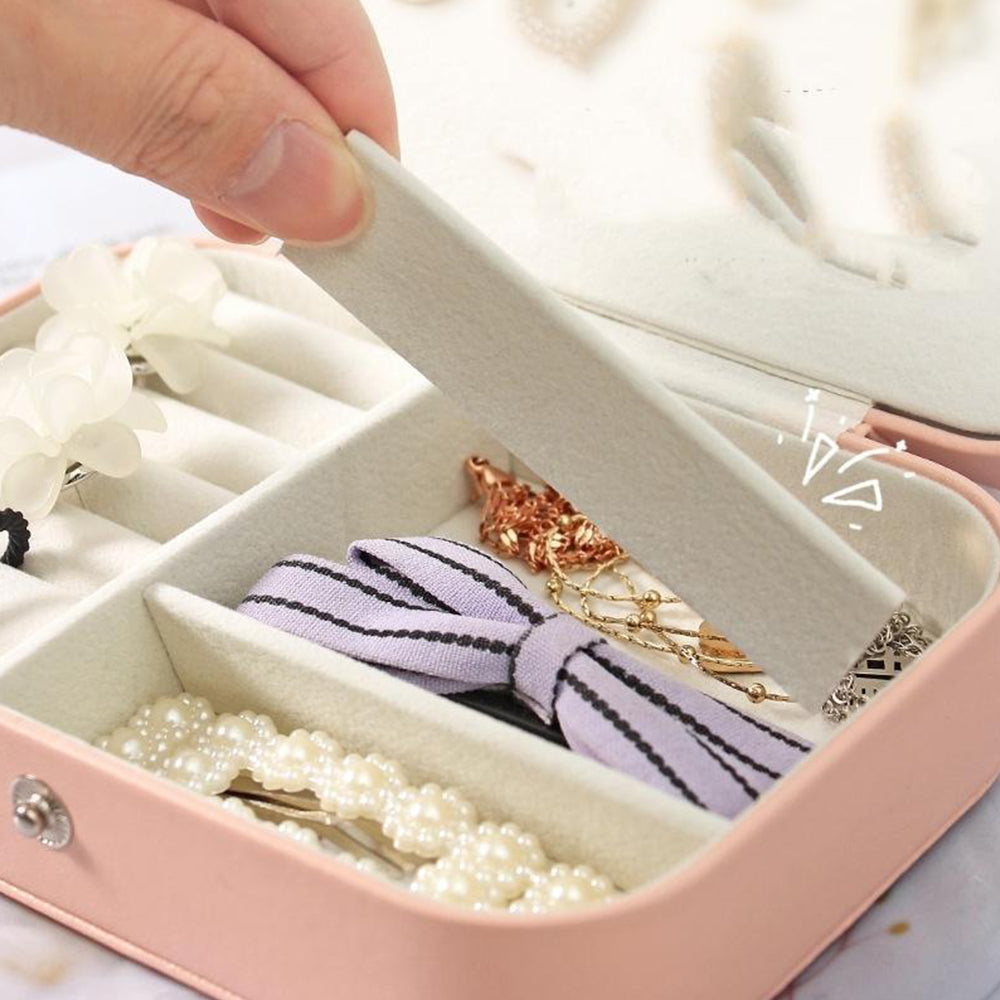 Portable Travel Jewelry Box Organizer Box with Button Pink