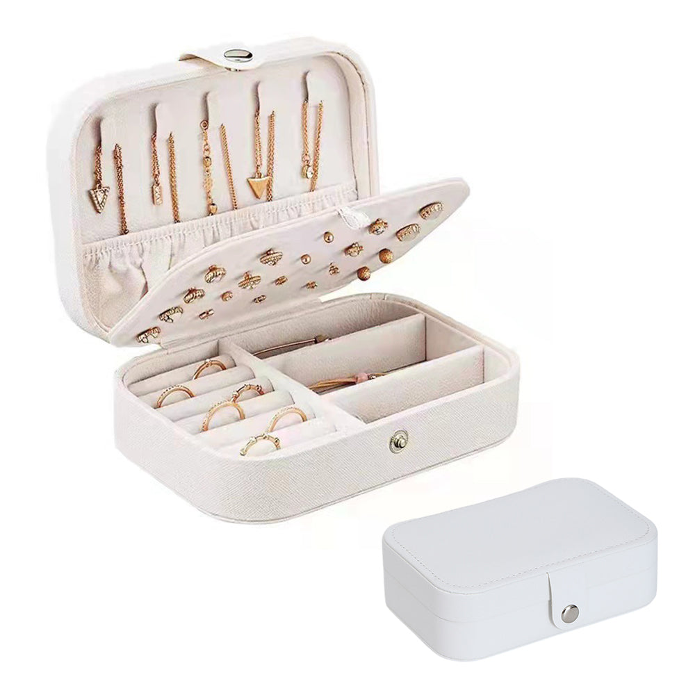 Portable Travel Jewelry Box Organizer Box with Button White