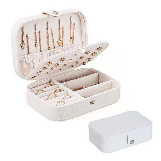 Portable Travel Jewelry Box Organizer Box with Button White