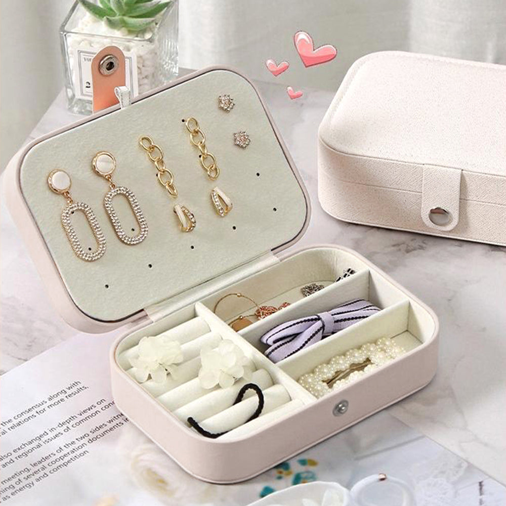 Portable Travel Jewelry Box Organizer Box with Button White