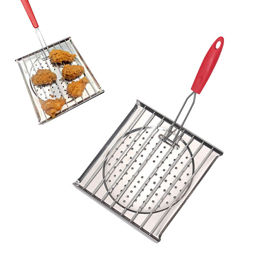 21x20cm Folding Stainless Steel Grilling Basket Toaster with Removable Handle