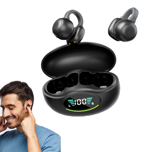 Ear Clip Earbuds Bluetooth 5.3 Wireless Noise Cancellation Sport Earphones Black