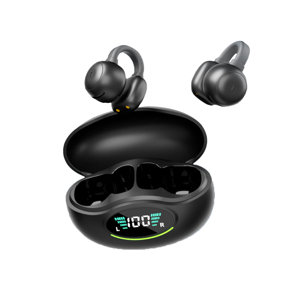 Ear Clip Earbuds Bluetooth 5.3 Wireless Noise Cancellation Sport Earphones Black