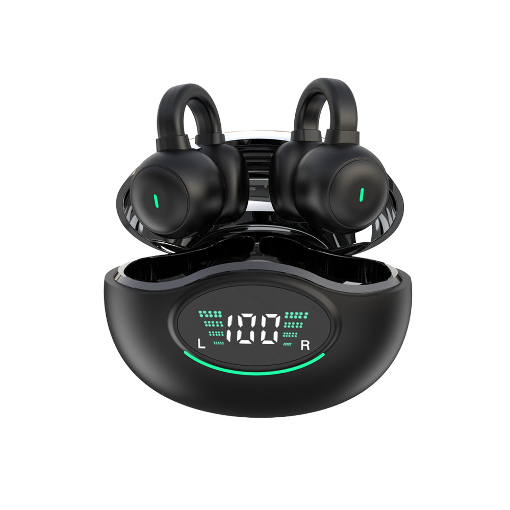 Ear Clip Earbuds Bluetooth 5.3 Wireless Noise Cancellation Sport Earphones Black