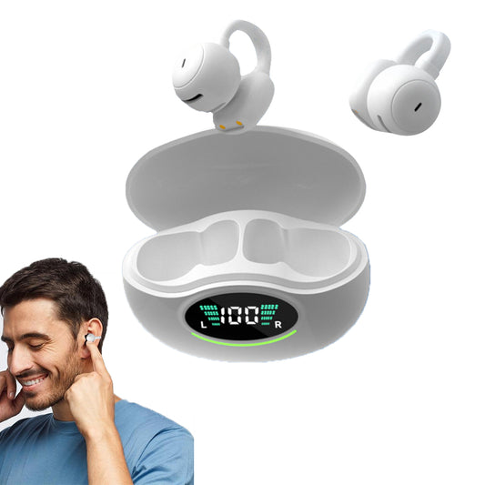 Ear Clip Earbuds Bluetooth 5.3 Wireless Noise Cancellation Sport Earphones White
