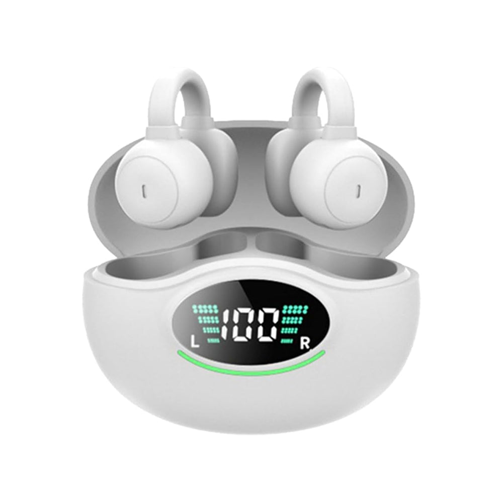 Ear Clip Earbuds Bluetooth 5.3 Wireless Noise Cancellation Sport Earphones White