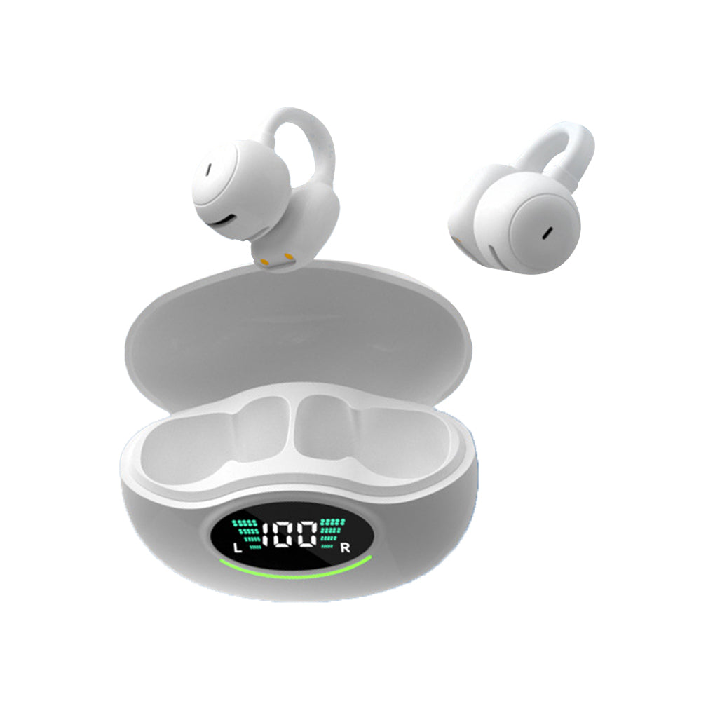 Ear Clip Earbuds Bluetooth 5.3 Wireless Noise Cancellation Sport Earphones White