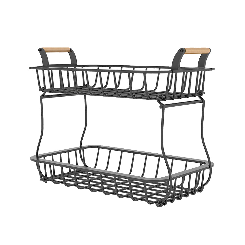 2-Tier Countertop Fruit Basket Rectangular Storage Stand for Kitchen Black